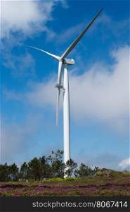 Wind power turbine stoped for maintenance.