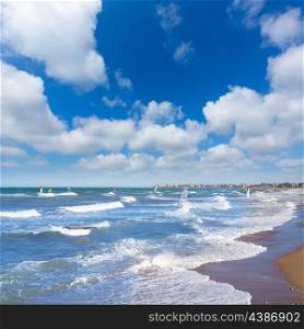Wind surf in Denia Oliva in Valencian community Mediterranean blue sea of spain