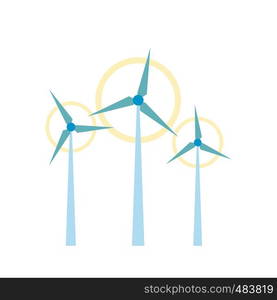 Wind turbine flat icon. Colorful ecology symbol isolated on white background. Wind turbine flat icon