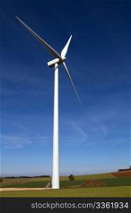 Wind turbine on clear blue sky