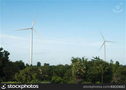 Wind turbine power. large wind turbine produces electricity with wind.