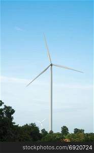 Wind turbine power. large wind turbine produces electricity with wind.