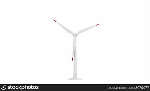 Wind turbine spins on white background
