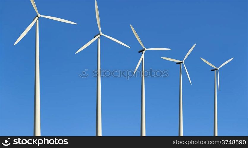 Wind turbines against blue sky (3d illustration)