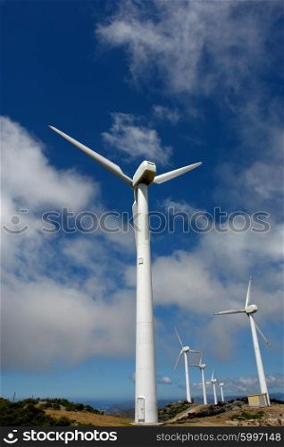 Wind turbines farm in the top of the mountain