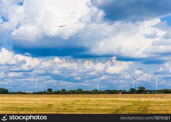 Wind turbines. meadow with wind turbines