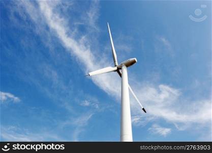 wind turbines on hight sky.