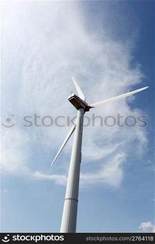 wind turbines on hight sky.