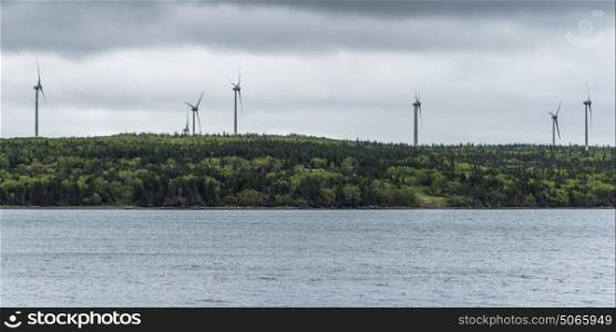 Wind turbines on the Strait of Canso, Marine Drive, Mulgrave, Nova Scotia, Canada