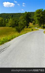 Winding Asphalt Road in the French Alps, Stylized Photo