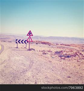 Winding Asphalt Road in the Negev Desert in Israel, Instagram Effect