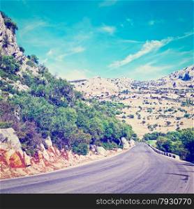 Winding Asphalt Road Leading to the White Spanish City, Instagram Effect