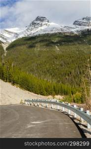 Winding Columbia icefield highway leading to Jasper National Park in Alberta, Canada