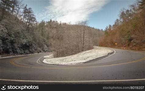 winding country road in winter