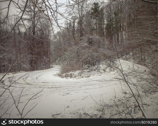 winding country road in winter