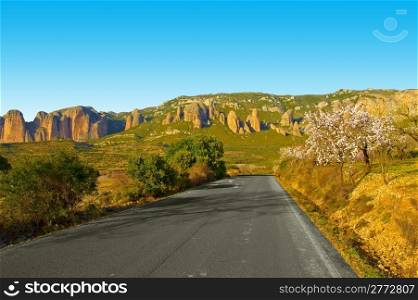 Winding Mountain Road Through The Canyon in Spain, Sunset