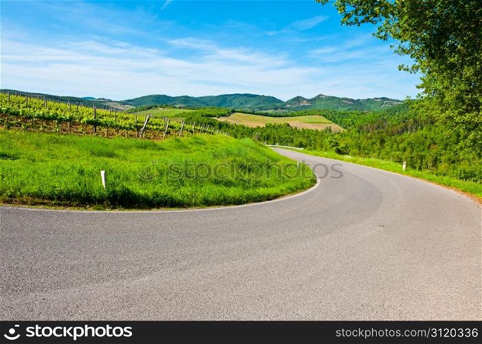 Winding Paved Road in the Chianti Region, Italy