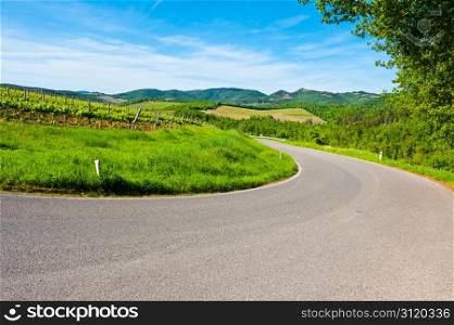 Winding Paved Road in the Chianti Region, Italy
