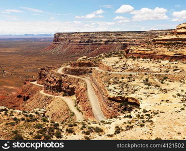 Winding Road on Rugged Desert Rock Formation