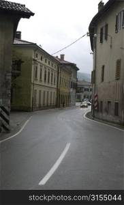Winding road passing through a town in Slovenia