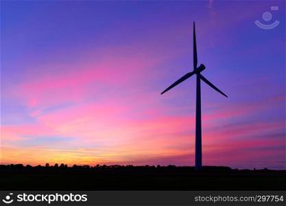 windmill after sunset while blue hour