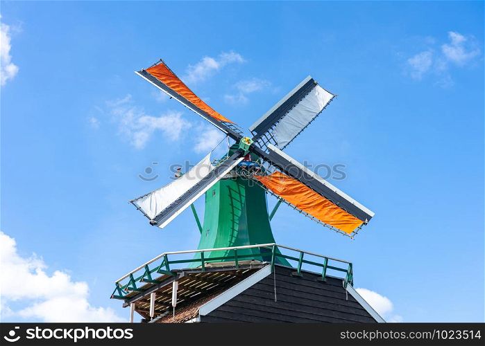 Windmill at Zaanse Schans in Netherlands.