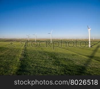 windmill farm at Pawnee National Grassland near Grover, Colorado - aerial view