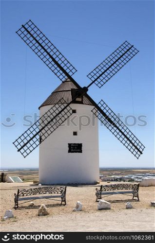 Windmill near Alcazar de San Juan in the La Mancha region of central Spain.
