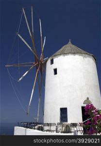 Windmill on the Greek island of Santorini in the Cyclades in the Aegean Sea off the coast of mainland Greece.