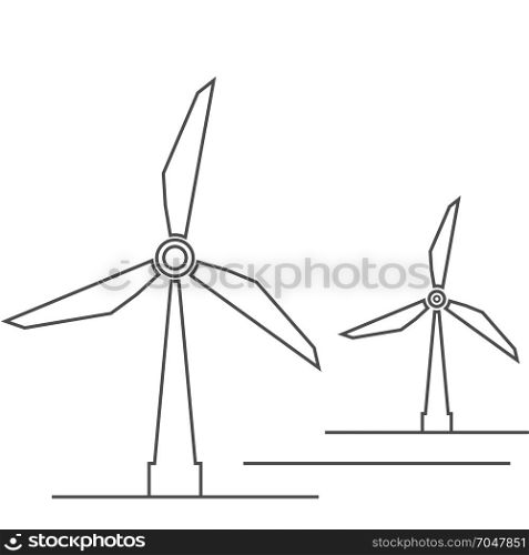 Windmill or mill line icon with shadow. illustration. Dutch or Holland old farm windmill isolated icon. Mill icon with windmill silhouette. Energy icon illustration.
