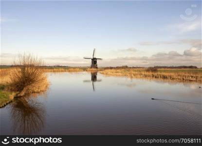 Windmill the Broekmolen near Streefkerk in the Dutch region Alblasserwaard. Windmill the Broekmolen