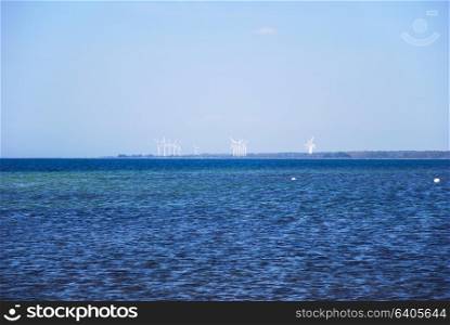 Windmills by the coast of the swedish island oland.