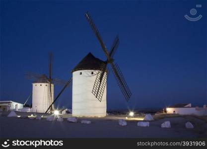 Windmills in Campo de Criptana in the La Mancha region of central Spain.