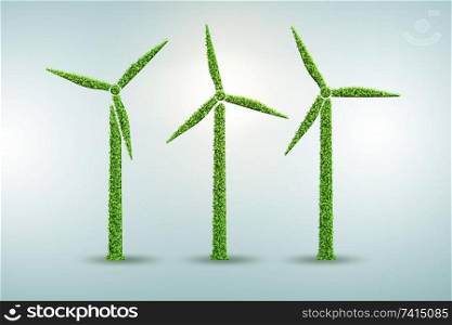 Windmills in ecological power generation and production concept - 3d rendering