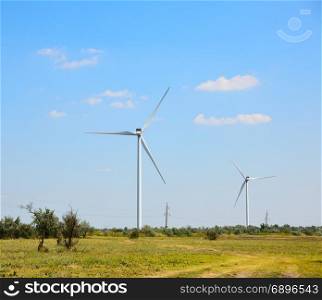 windmills in the field on a summer day