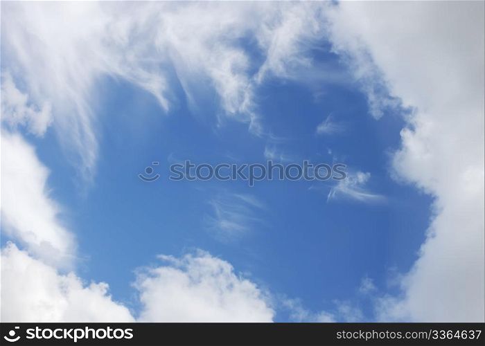 Window in sky. Beautiful cloudscape, warm summer day