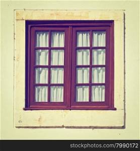 Window in the Wall of Portuguese Home, Retro Image Filtered Style