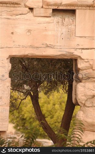 Window of an ancient historical building in Athens, Greece