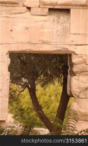Window of an ancient historical building in Athens, Greece