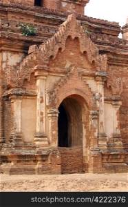 Window of old brick temple in Bagan, Myanmar