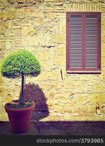 Window on the Facade of the Restored Italian Home, Retro Effect