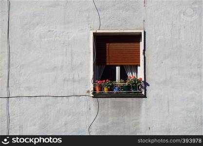 window on the white building