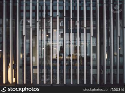 Window striped decor with old architecture in reflections