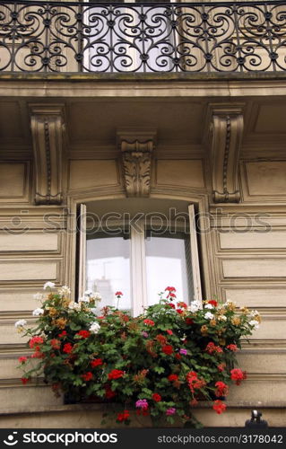 Windows and balconies of old apartment buildings in Paris France