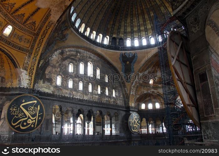 Windows and dome in Aya Sophya mosque in Istanbul, Turkey