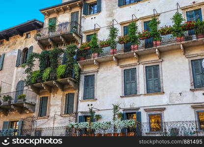 windows in the facades of ancient Venetian houses