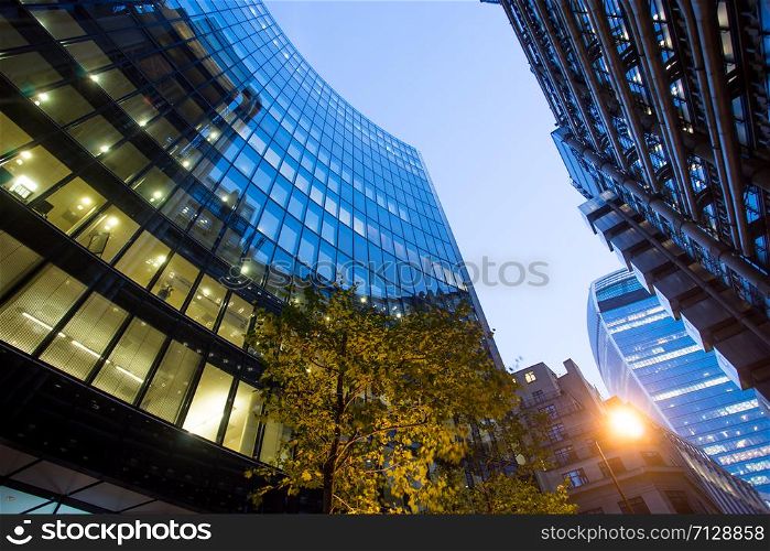 Windows of Skyscraper Business Office, Corporate building in London City, England, UK
