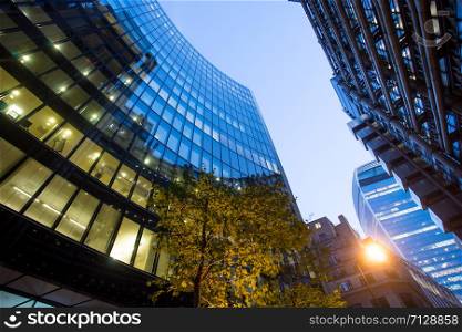Windows of Skyscraper Business Office, Corporate building in London City, England, UK