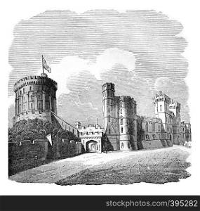 Windsor Castle, vintage engraved illustration. Colorful History of England, 1837.