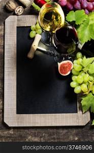 Wine and grape background with space for text